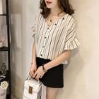 V-neck Pinstripe Short-sleeve Blouse