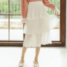 Midi A-line Tiered Pleated Skirt White - One Size