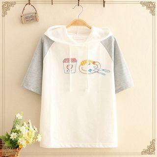 Raglan Short-sleeve Breakfast Embroidered Tee White - One Size