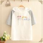 Raglan Short-sleeve Breakfast Embroidered Tee White - One Size