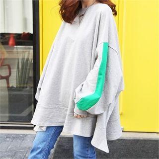 Contrast-trim Ruffle-hem Loose-fit Top