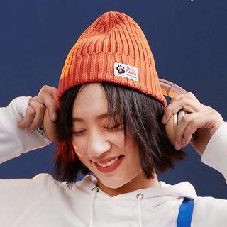 Applique Ribbed Beanie Tangerine - One Size