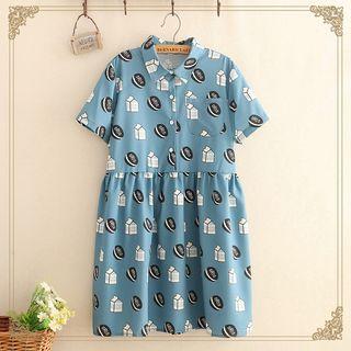 Short-sleeve All Over Print Dress As Shown In Figure - One Size