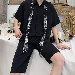 Set: Short-sleeve Scarf-tie Shirt + Shorts