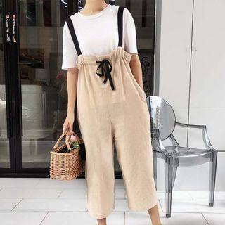 Bow Suspender Wide-leg Pants