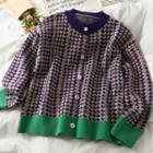 Houndstooth Loose-fit Cardigan Purple - One Size