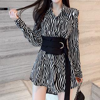 Set: Zebra Print Mini Shirtdress + Corset Belt