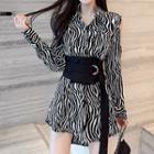 Set: Zebra Print Mini Shirtdress + Corset Belt