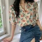 Short-sleeve Floral Hawaiian Shirt Floral - Beige - One Size