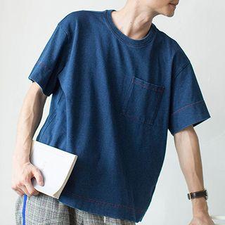 Crew-neck Denim Short-sleeve T-shirt