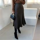 Band-waist Checked Wool Blend Mermaid Skirt Brown - One Size