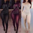 Rhinestone Long Sleeve Mesh Jumpsuit