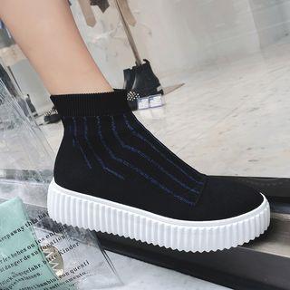 Striped Platform Knit Ankle Sneakers