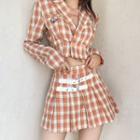 Set: Plaid Blazer + Mini A-line Pleated Skirt
