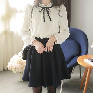 Bow-front Mock Two-piece Flared Dress
