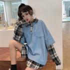 Mock Two Piece Denim Pullover