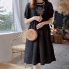 Round-neck Embroidered A-line Dress