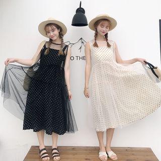 Set: Dotted Sleeveless Midi Dress + Sleeveless Tank Dress