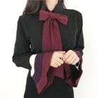 Contrast Bell-sleeve Blouse With Scarf