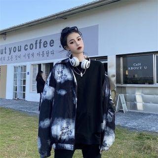 Lettering Tie Dye Corduroy Zip-up Jacket