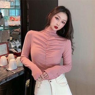 Long-sleeve Mock-neck Ruched Top