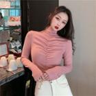 Long-sleeve Mock-neck Ruched Top