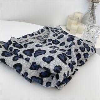 Long-sleeve Leopard T-shirt Leopard - Gray & Blue - One Size