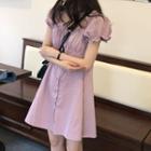 Puff-sleeve Ruffled Single Breasted Dress