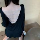 Faux Pearl Open Back Long-sleeve T-shirt