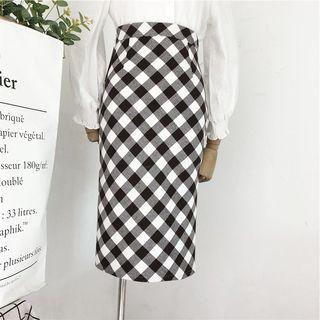 Plaid Slit Straight Fit Skirt