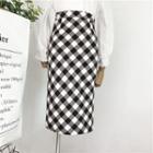 Plaid Slit Straight Fit Skirt