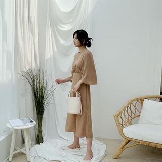 Bell-sleeve Shirred Dress
