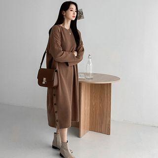 Button-side Rib-knit Long Dress