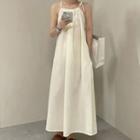 Halter-neck Shirred Midi A-line Dress Light Beige - One Size