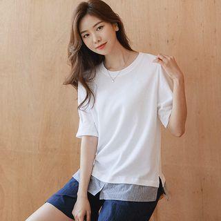 Puff-sleeve Stripe-layered T-shirt