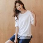 Puff-sleeve Stripe-layered T-shirt