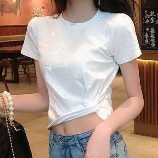 Short-sleeve Glitter Shirred T-shirt