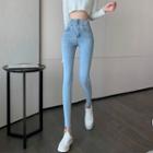 High-waist Faux Pearl Skinny Jeans