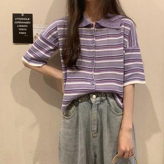 Elbow-sleeve Striped Knit Jacket
