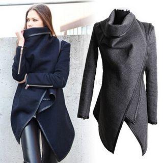 Long-sleeved Woolen Plain Slim Long Coat