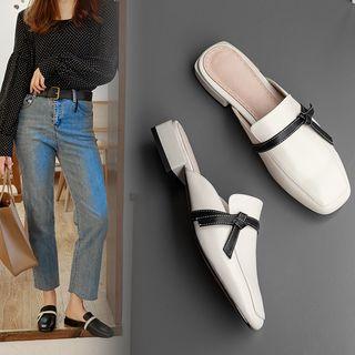 Genuine Leather Bow Accent Mules