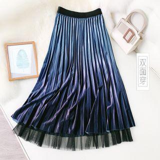 Reversible Mesh Overlay Pleated Skirt