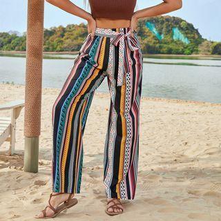 Print Striped High Waist Wide Leg Pants