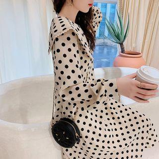 Long-sleeves Polka Dot Midi Dress