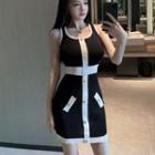 Sleeveless Contrast Trim Single-breasted Dress