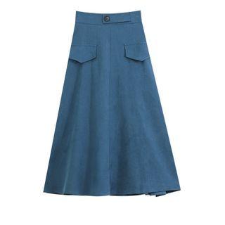 High-waist Plain Corduroy A-line Maxi Skirt