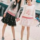 Bow Print Mesh Panel Mini A-line Skirt