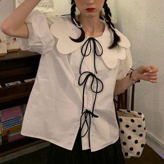 Short-sleeve Bow-front Blouse White - One Size