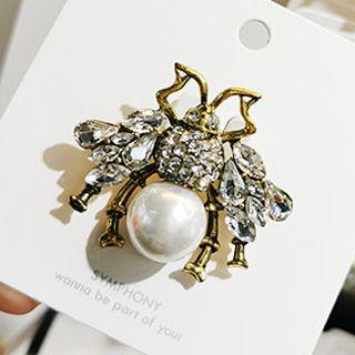 Faux Pearl Rhinestone Bug Brooch As Shown In Figure - One Size