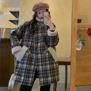 Fleece Collar Plaid Coat